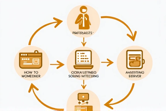 Diagrama que muestra el flujo de datos de cookies entre un usuario, un navegador y un servidor web.