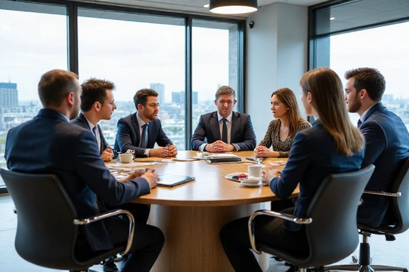 Grupo de personas colaborando en una mesa de reuniones