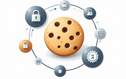 Ilustración de una galleta digital con iconos de privacidad
