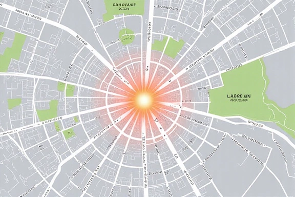 Mapa estilizado de Madrid con un marcador en Gran Vía